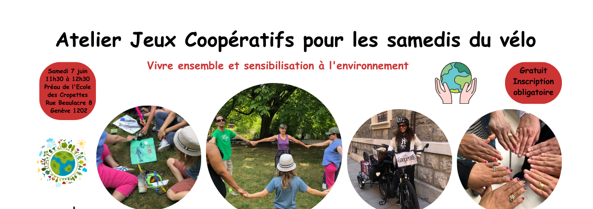 Atelier Jeux Coopératifs samedis du vélo pour Pro vélo 7 juin, gratuit sur inscription