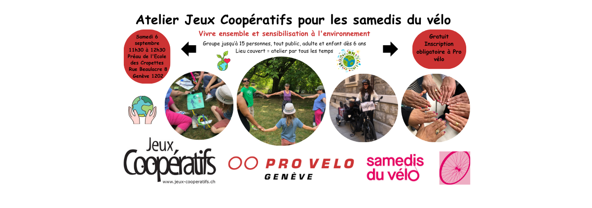 Atelier Jeux Coopératifs samedis du vélo pour Pro vélo 6 septembre, gratuit sur inscription
