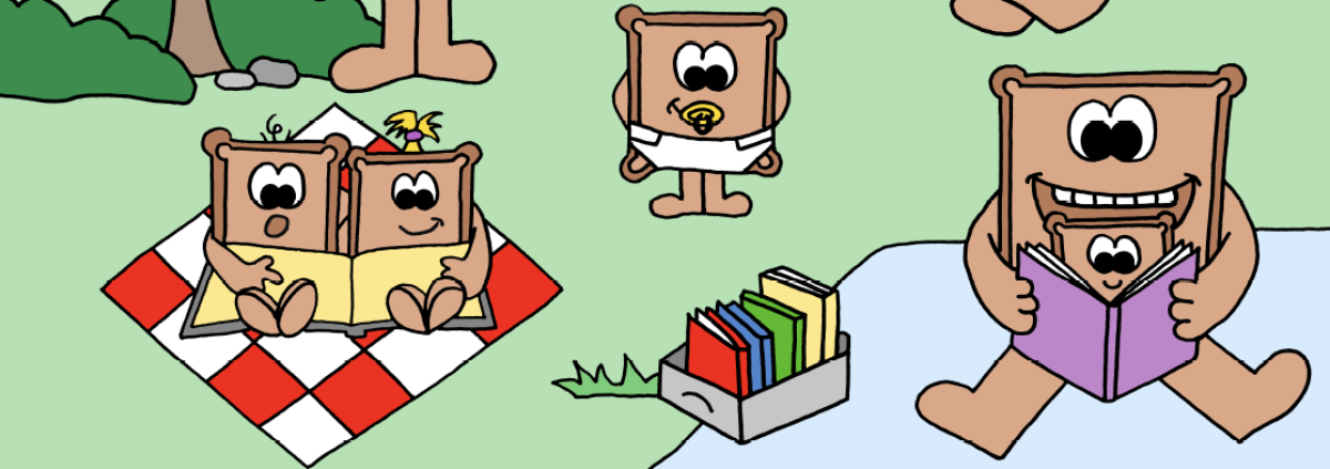 livres, tartines, enfants, parents, plein air